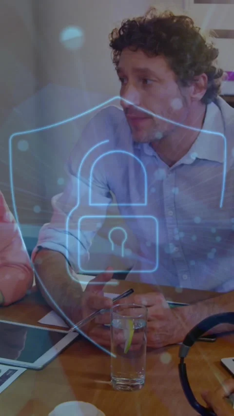 Animation of network with connections and security padlock over diverse business Stock Footage 341976626