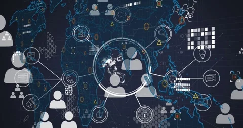 Animation of network of connections and snow falling over data processing over Stock Footage 329849294