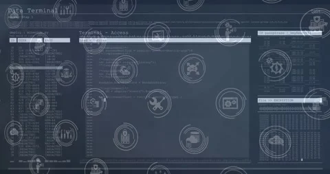 Animation of network of connections and snow computer servers over black Stock Footage 330478600