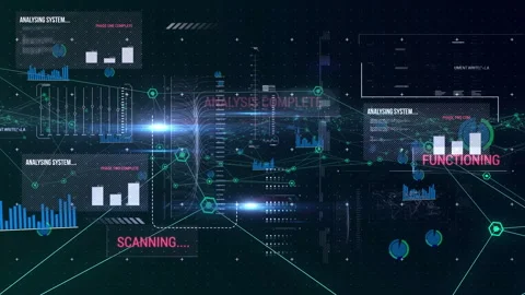 Animation of network of connections and statistics recording over computer text Video stock 146562899