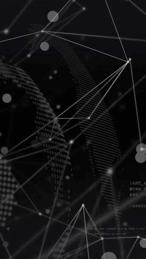 Animation of network of connections and white spots over spinning globe and data Stock Footage 344402739