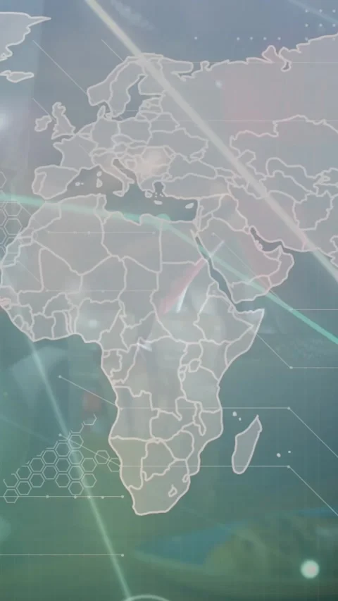 Animation of network of connections and world map on african american couple Stock Footage 342010165