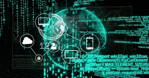 Animation of network of connections, binary coding data processing over globe Stock Footage 306718854