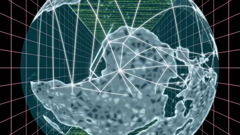 Animation of network of connections, binary coding and data processing over Stock Footage 312351468