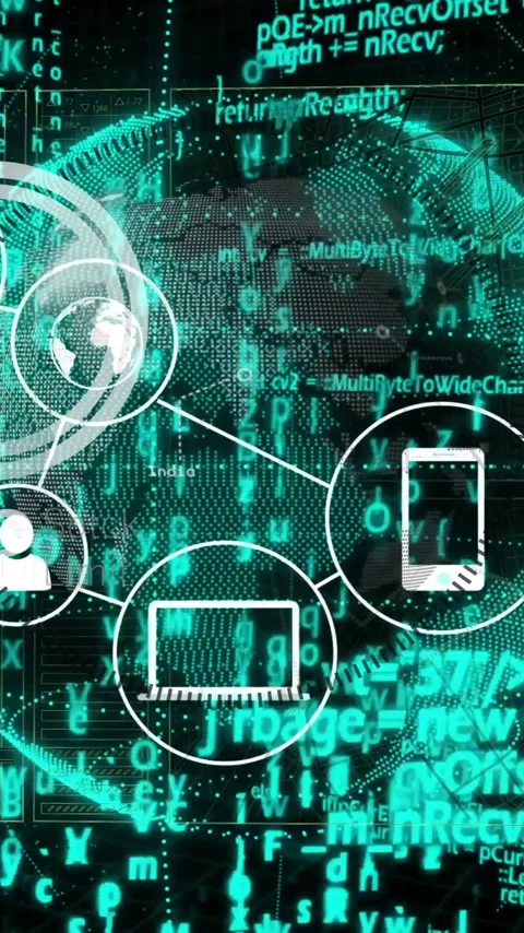 Animation of network of connections, binary coding data processing over globe Stock Footage 323340447