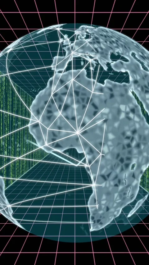 Animation of network of connections, binary coding and data processing over Stock Footage 323897846
