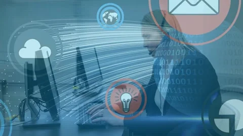 Animation of network of connections with cloud icon and binary coding over Stock Footage 327123081