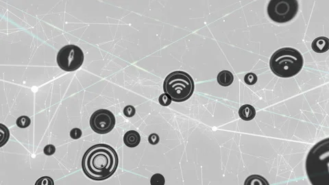 Animation of network of connections with computer icons over grey background Video stock 146564952