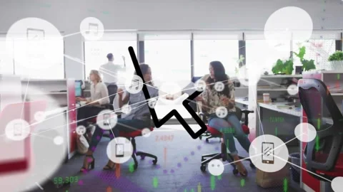 Animation of network of connections with cursor over diverse business people Stock Footage 328149729