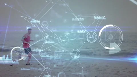 Animation of network of connections with data processing over caucasian man Stock Footage 202024042