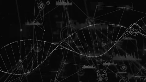 Animation of network of connections with data processing over dna strand on Stock Footage 309356167