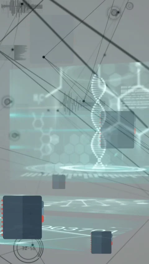 Animation of network of connections with data processing and shapes over grey Stock Footage 321788349