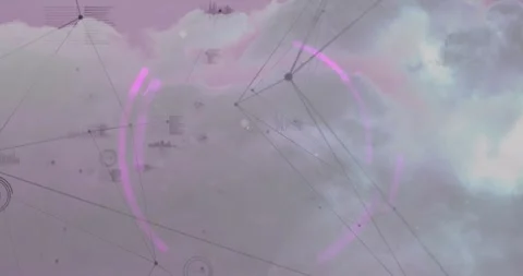 Animation of network of connections with data processing and shapes over sky Stock Footage 326764437