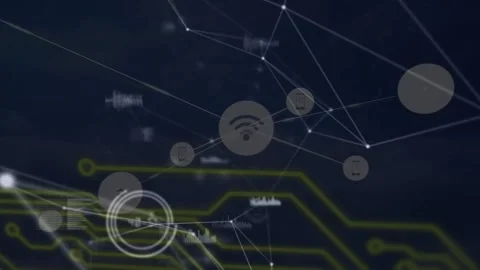 Animation of network of connections with data processing over computer circuit Video stock 329579062