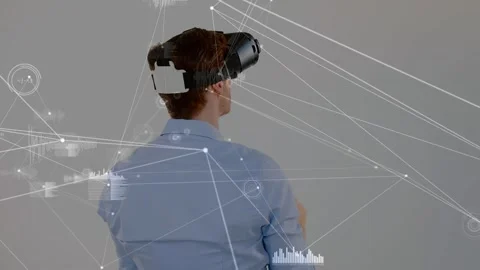 Animation of network of connections with data processing over caucasian man Stock Footage 330412750