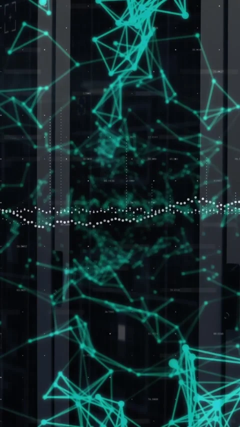 Animation of network of connections data processing over computer servers Stock Footage 342805565