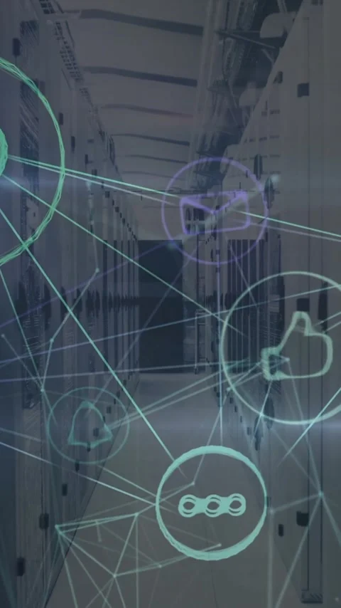Animation of network of connections data processing over computer servers Stock Footage 342811481