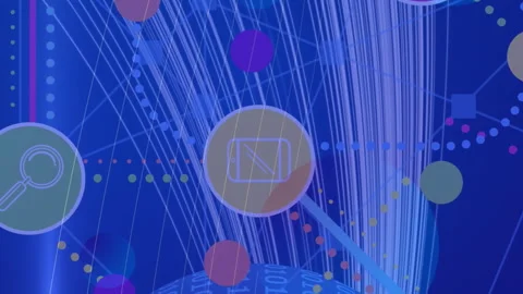 Animation of network of connections with digital icons over globe with binary Stock Footage 312283974