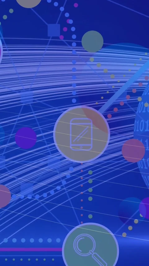 Animation of network of connections with digital icons over globe with binary Stock Footage 331718112