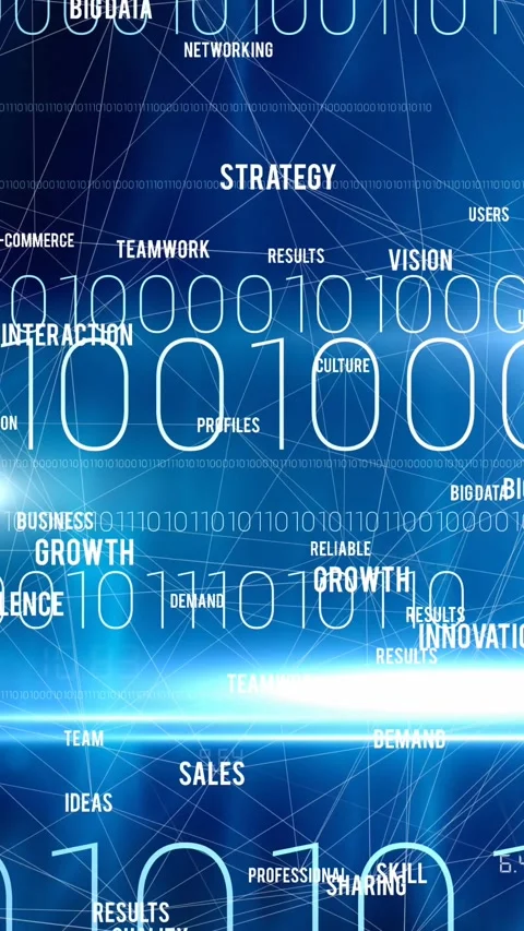 Animation of network of connections with digital words over binary coding in Stock Footage 319975410