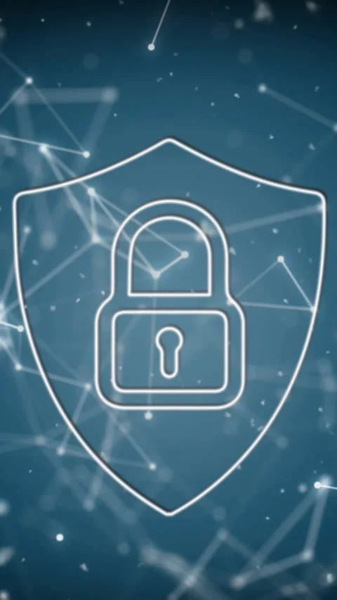 Animation of network of connections floating over security padlock icon on blue Stock Footage 344723170