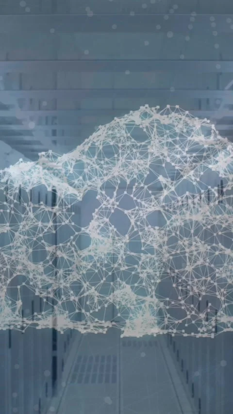 Animation of network of connections forming a cloud icon against computer server Stock Footage 320183612