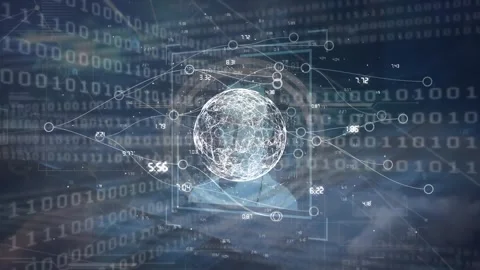 Animation of network of connections with globe and binary coding on blue Stock Footage 328360074