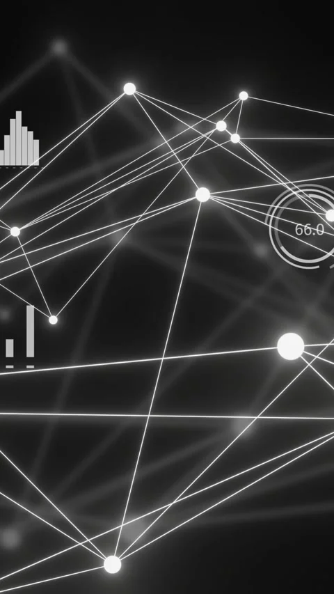 Animation of network of connections with glowing nodes over black background 動画素材 343609299