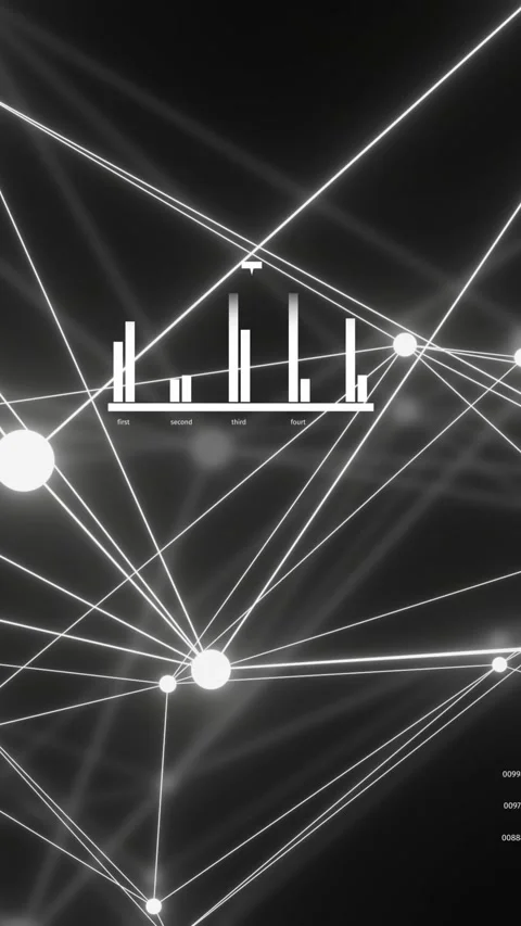 Animation of network of connections with glowing nodes over black background Stockbeeldmateriaal 343609314