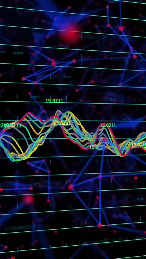 Animation of network of connections with graph and data processing on black Stock Footage 344745474
