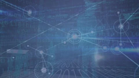 Animation of network of connections, human models and data over navy background Stock Footage 329563926