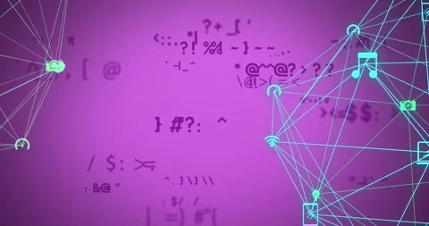 Animation of network of connections with icons and math formulas on pink Stock Footage 329372012