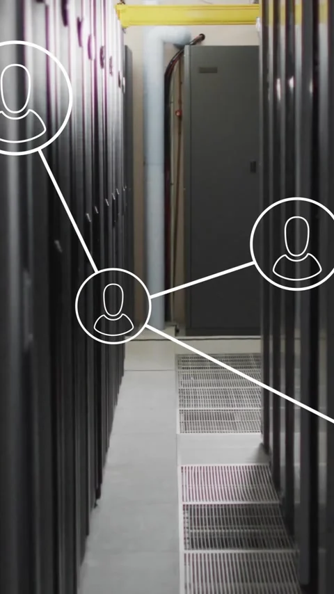Animation of network of connections with icons and data processing over computer Stock Footage 343504355