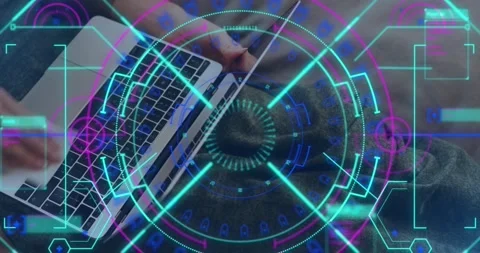 Animation of network of connections with icons over caucasian woman wiping Stock Footage 246733188