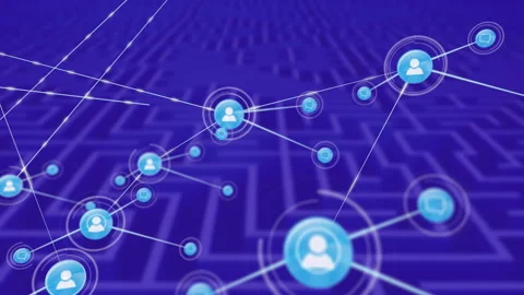 Animation of network of connections with icons over maze Stock Footage 309168582