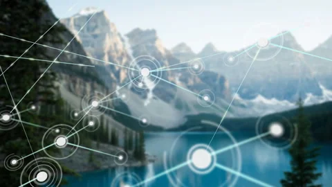 Animation network of connections with icons over drone carrying parcel Video stock 315730462