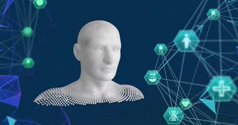 Animation of network of connections with icons over human bust Stock Footage 327202732