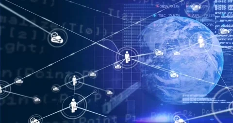 Animation of network of connections with icons over globe Stock Footage 328358220