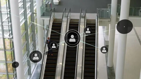 Animation of network of connections with icons over diverse business people on Stock Footage 328520612