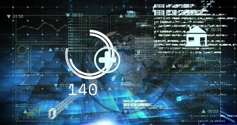 Animation of network of connections with icons over data processing Stock Footage 328593905