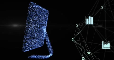 Animation of network of connections with icons over digital computer Stock Footage 330175380