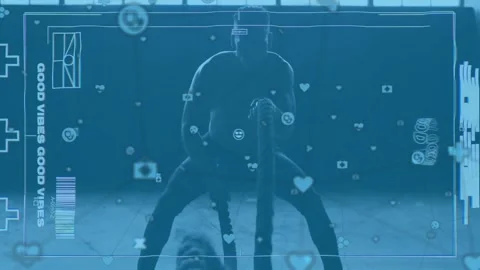 Animation of network of connections with icons over man training with ropes Stock Footage 331278018