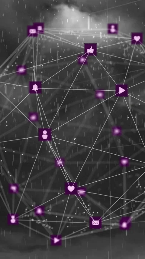 Animation of network of connections with icons over storm Vídeos de archivo 341660009