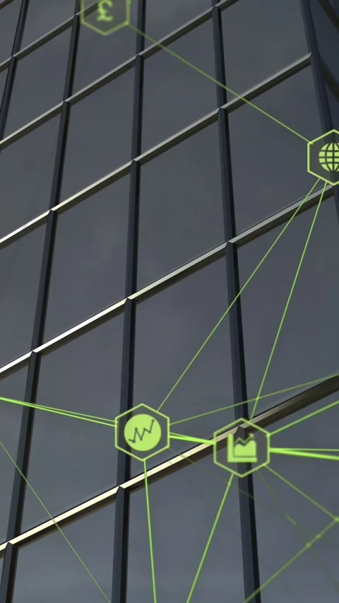 Animation of network of connections with icons over cityscape Stock Footage 342097779