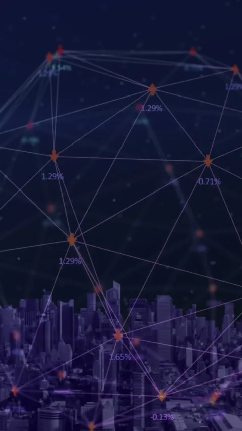 Animation of network of connections with icons over cityscape Stock Footage 342097785