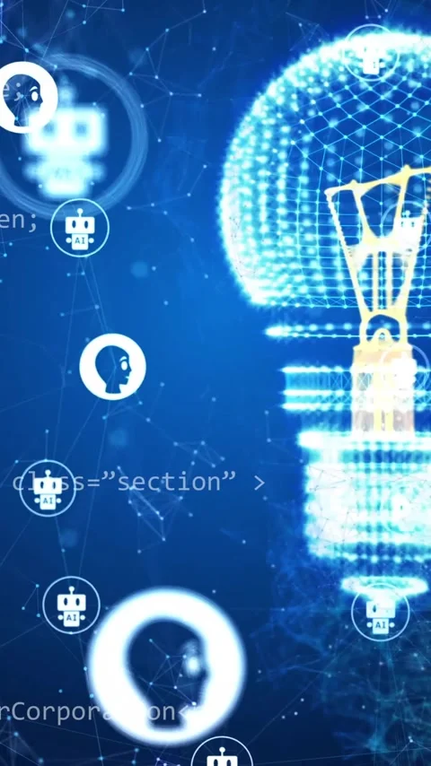Animation of network of connections with icons over lightbulb and data Stock Footage 342707801