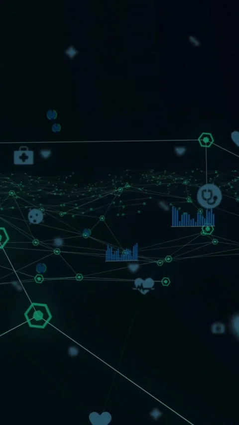 Animation of network of connections with icons over computer servers Stock Footage 343027616