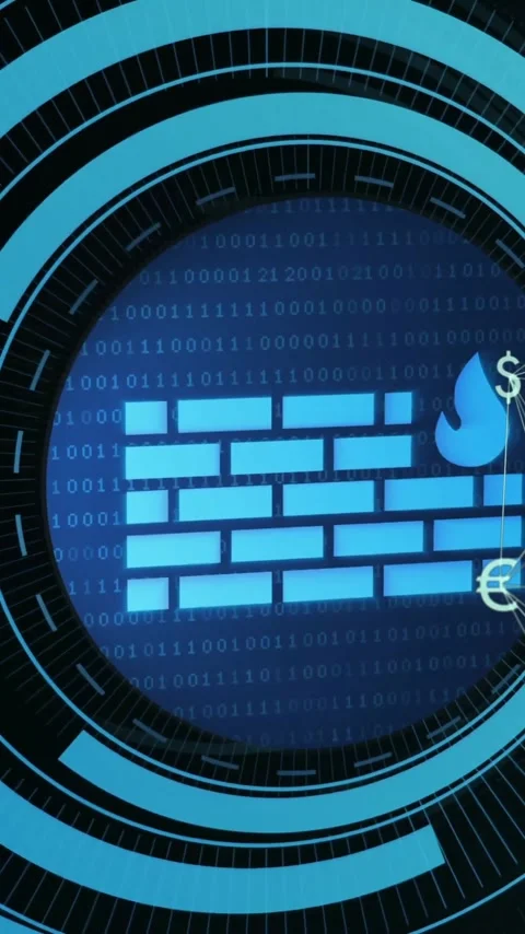 Animation of network of connections with icons over firewall Stock Footage 343505079
