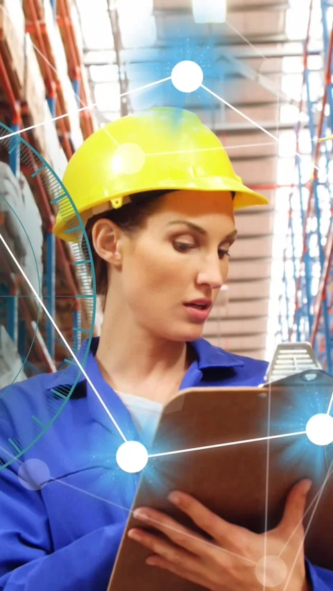 Animation of network of connections with icons over diverse engineers in Stock Footage 343640977