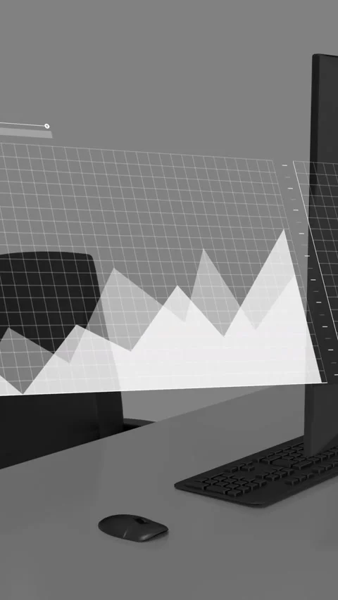 Animation of network of connections with icons over office desk with computer Stock Footage 344595185